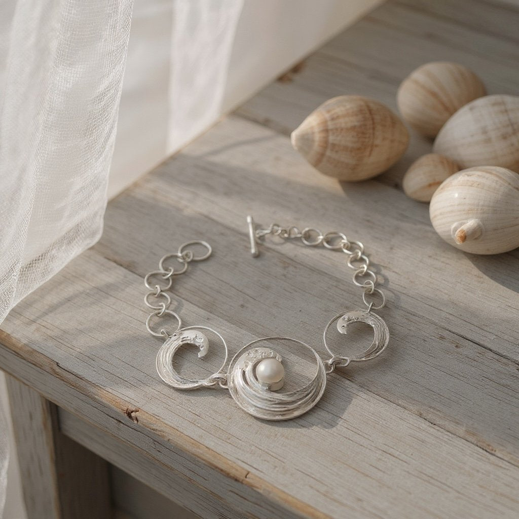 925 Sterling Silver Vintage Italy Wrinkled Fancy Link Bracelet 7 1