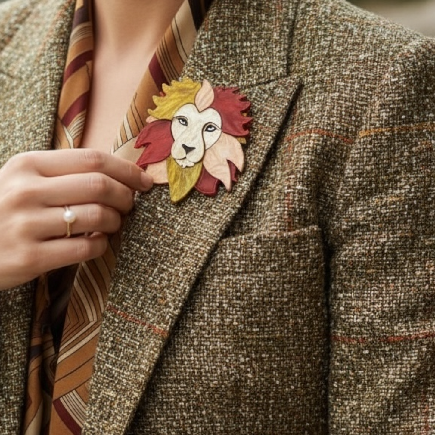 Handmade Acrylic Art Brooch - The Fierce Lion - Twelve Silver Trees