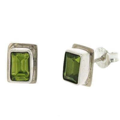 Double Rectangle Peridot Stud Earrings with Presentation Box - Twelve Silver Trees