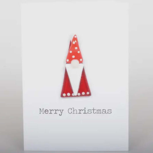 Hanging Gonk Fused Glass Christmas Card - Twelve Silver Trees