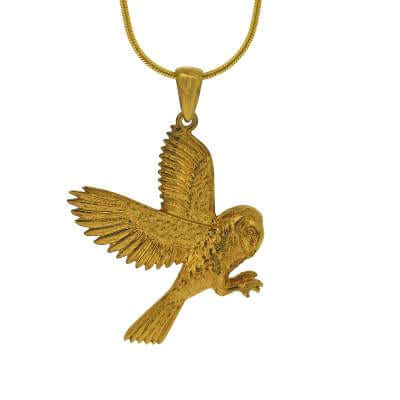 The Hunter - Barn Owl Sterling Silver & 18 Carat Gold Pendant - Twelve Silver Trees