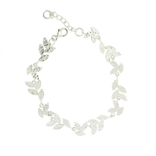Textured Leaves Sterling Silver Bracelet - Twelve Silver Trees