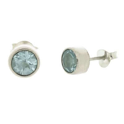 6mm Round Blue Topaz Sterling Silver Stud Earrings - Twelve Silver Trees