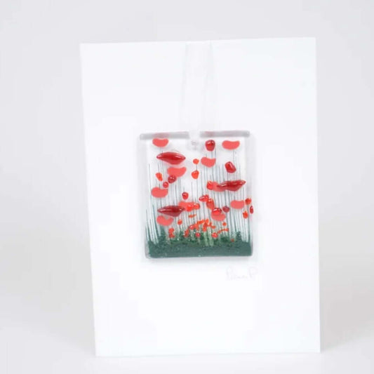 Poppy - Fused Glass Handmade Hanging Token Greetings Card - Twelve Silver Trees