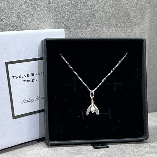 Snowdrop Flower Pendant And Earring Gift Set - Sterling Silver & 18 Carat Gold - Twelve Silver Trees