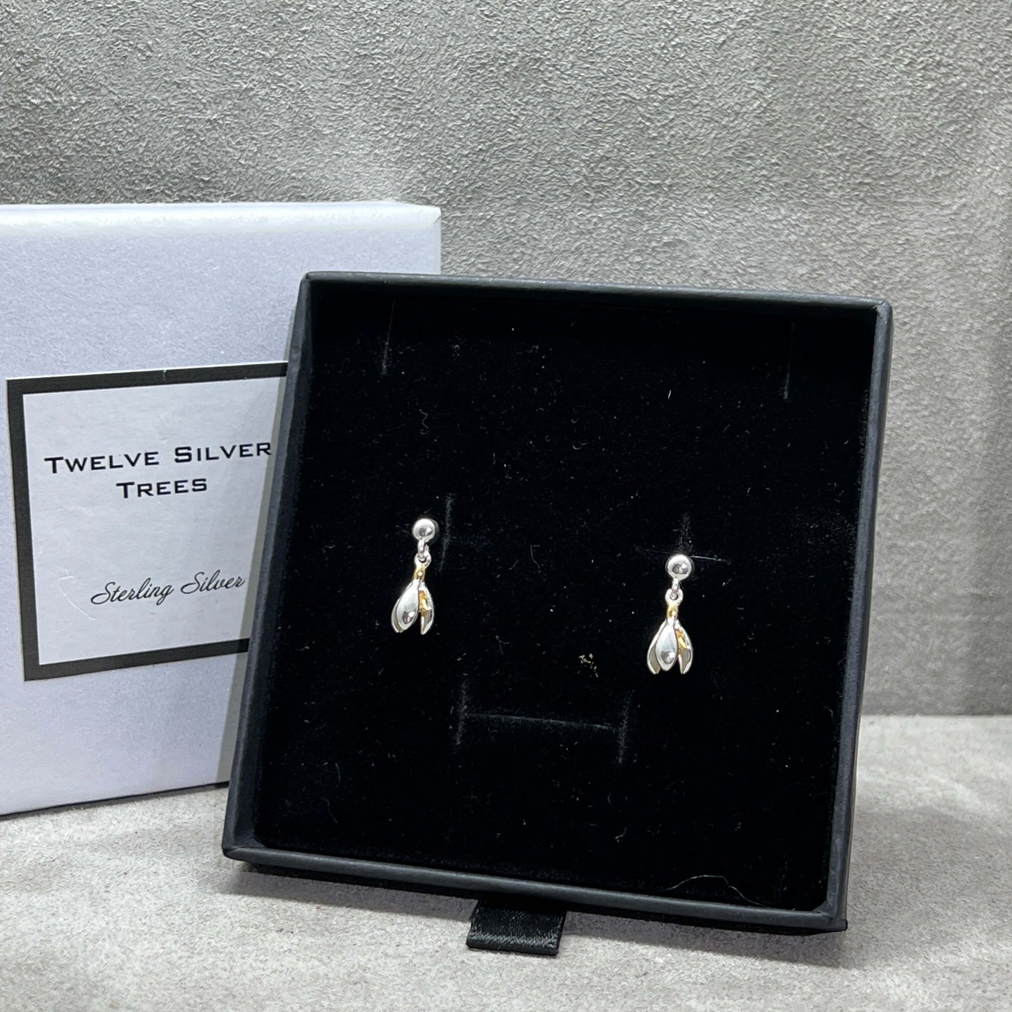 Snowdrop Flower Pendant And Earring Gift Set - Sterling Silver & 18 Carat Gold - Twelve Silver Trees