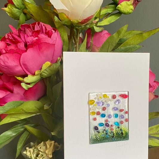 Wildflower Fused Glass Handmade Greetings Card - Twelve Silver Trees