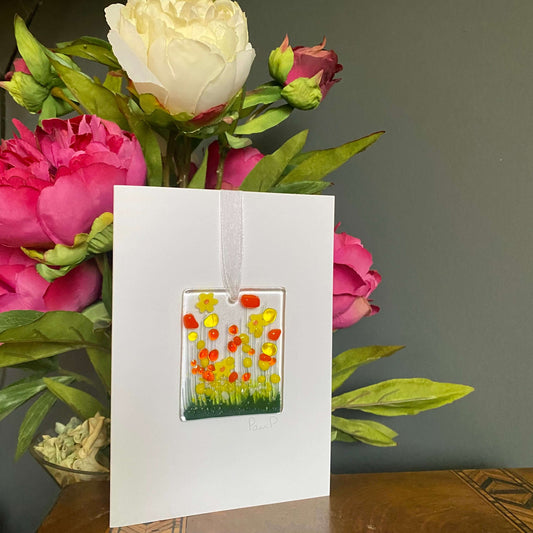 Daffodil Fused Glass Handmade Hanging Token Greetings Card - Twelve Silver Trees