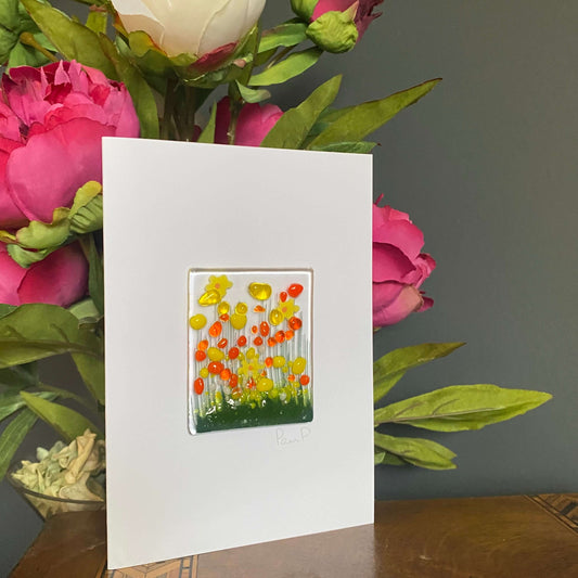 Daffodil Fused Glass Handmade Greetings Card - Twelve Silver Trees