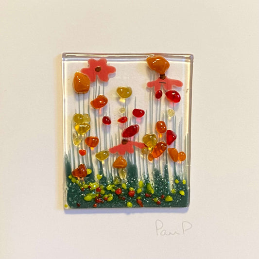 Gerbera Fused Glass Handmade Greetings Card - Twelve Silver Trees