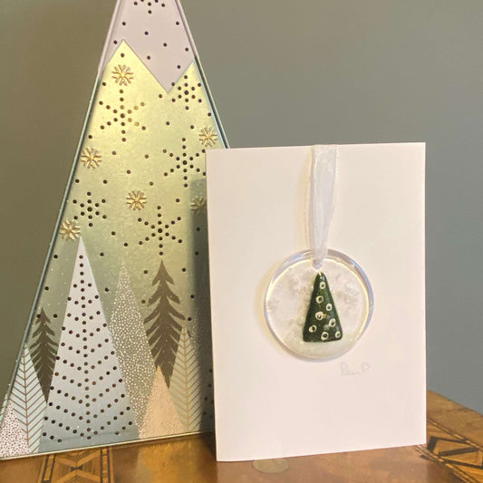 Christmas Snow Globe Fused Glass Christmas Card - Twelve Silver Trees