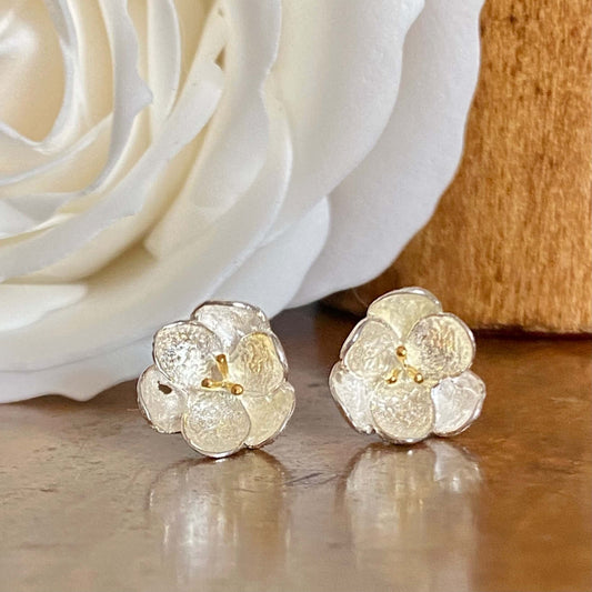 Buttercup Flower Sterling Silver Stud Earrings - Twelve Silver Trees
