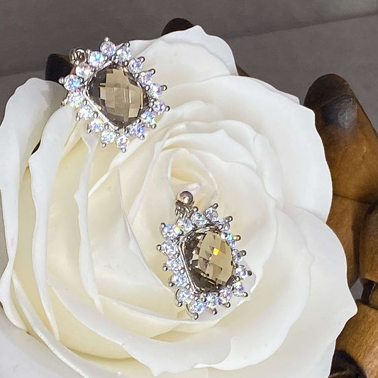 Smoky Quartz Sterling Silver Cluster Earrings - Twelve Silver Trees
