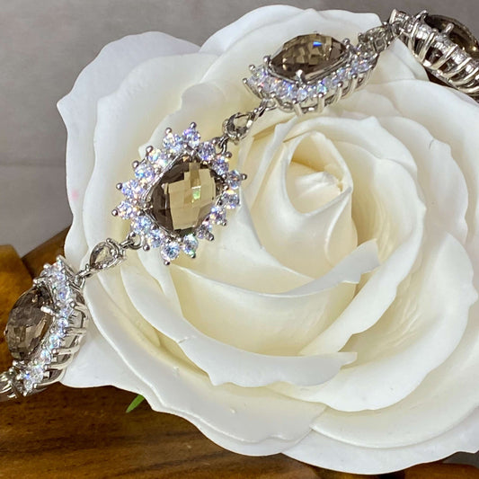 Smoky Quartz Sterling Silver Cluster Bracelet - One of a kind - Twelve Silver Trees