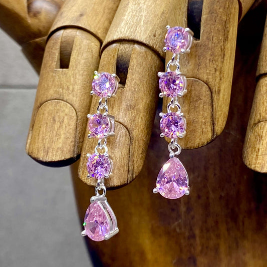 Vibrant Pear Cut Pink Zirconia Drop Earrings - Twelve Silver Trees
