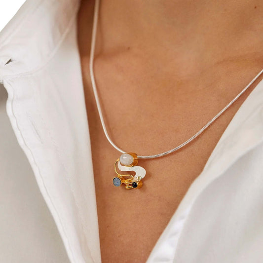 Monet inspirations Water Lily Pendant - Sterling Silver with Rainbow Moonstone & Iolite - Twelve Silver Trees