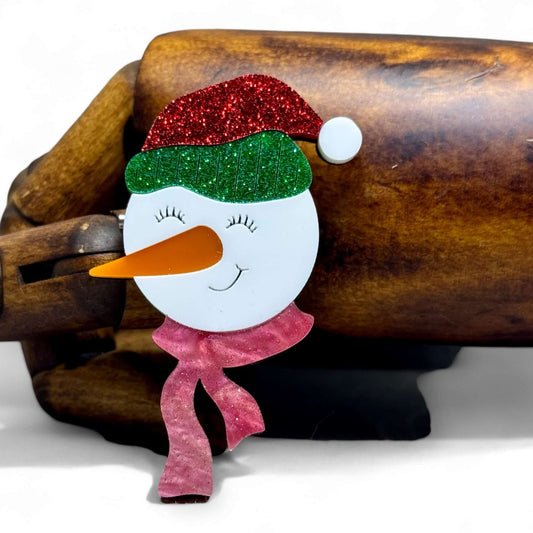 Snowman - Acrylic Art Christmas Brooch - Twelve Silver Trees