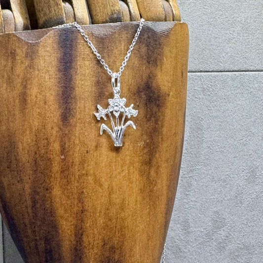 Welsh Daffodil Sterling Silver Charm Necklace - Twelve Silver Trees