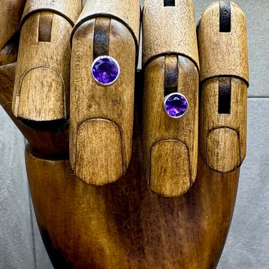 5mm Round Amethyst Sterling Silver Stud Earrings - Twelve Silver Trees