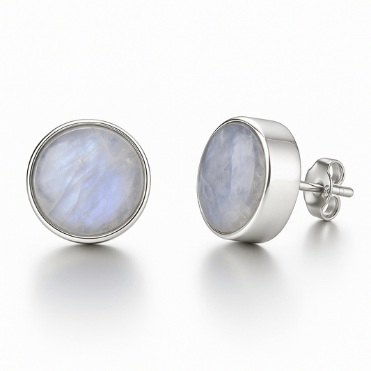 Rainbow Moonstone 6mm Stud Earrings - Twelve Silver Trees