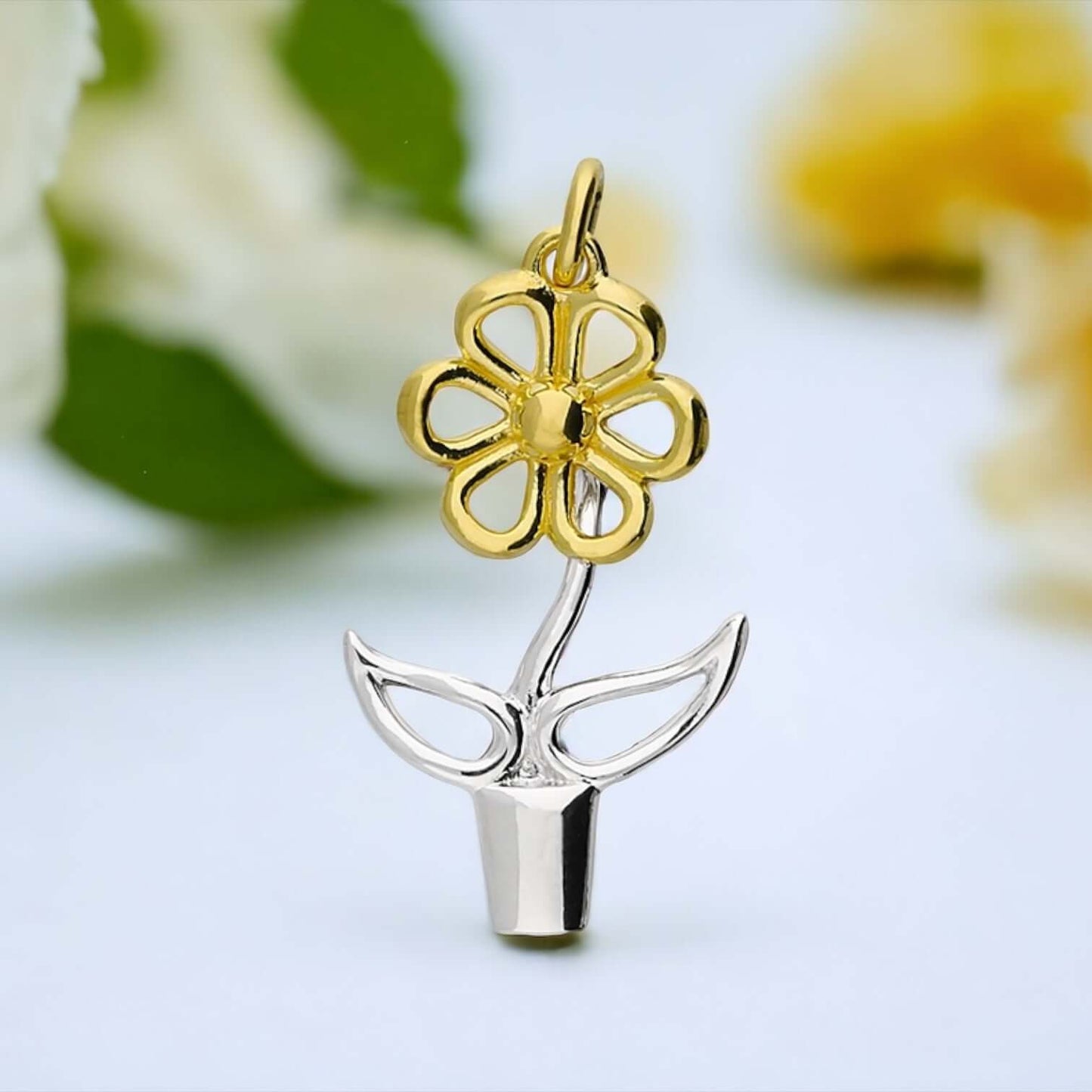 Flower Pot Pendant in Sterling Silver & Gold - Twelve Silver Trees