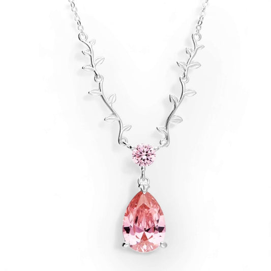 Pink Teardrop Vine Leaf Necklace & Complimenting Earring Set - Twelve Silver Trees