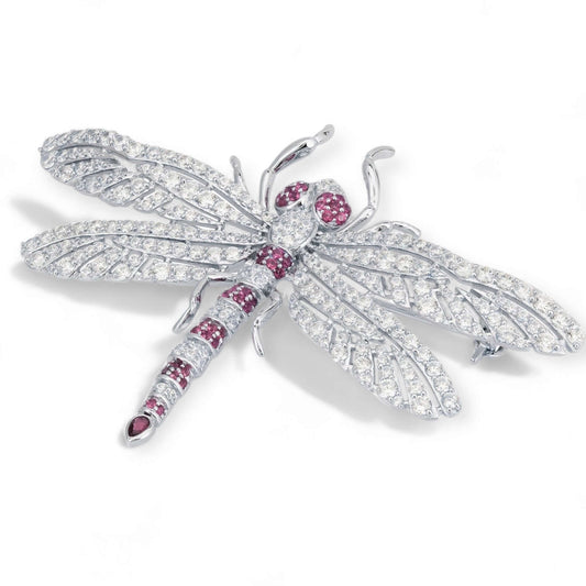 Dragonfly Brooch Handcrafted Sterling Silver & Ruby - Twelve Silver Trees