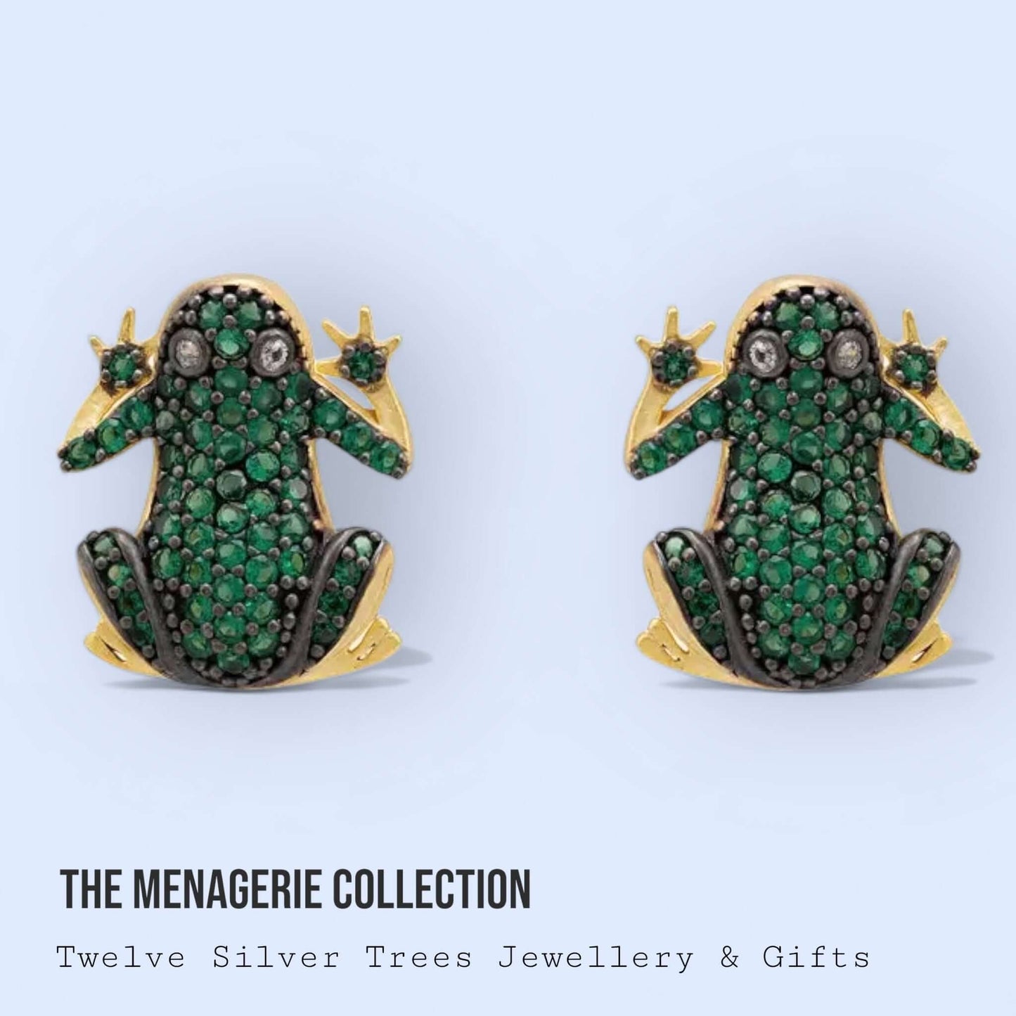 Sparkling Emerald Zirconia Frog Stud Earrings - Twelve Silver Trees