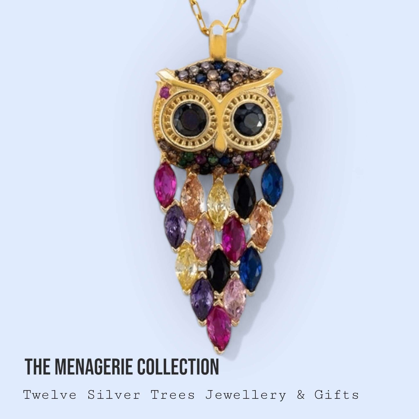 Rainbow Owl Sterling Silver Necklace - Twelve Silver Trees