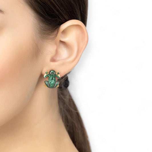 Sparkling Emerald Zirconia Frog Stud Earrings - Twelve Silver Trees