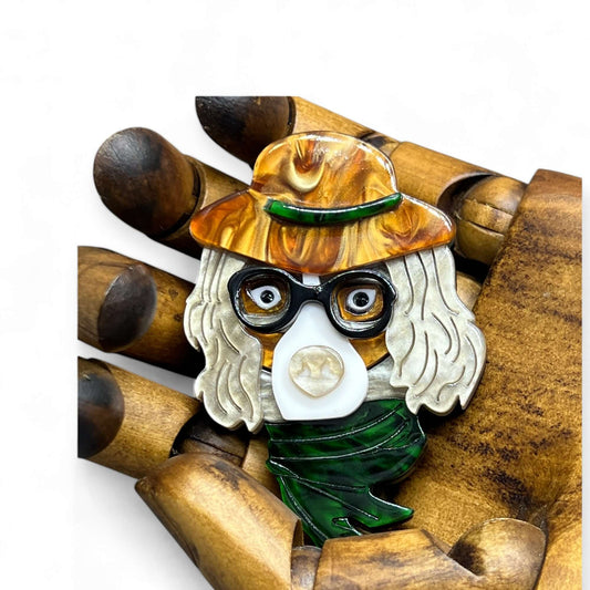 Handmade Acrylic Art Brooch - Spaniel With Hat - Twelve Silver Trees