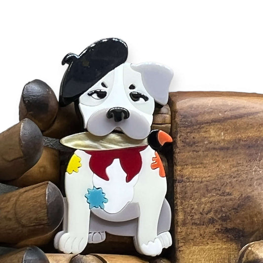 Handmade Acrylic Art Brooch - The Artful Puppy - Twelve Silver Trees