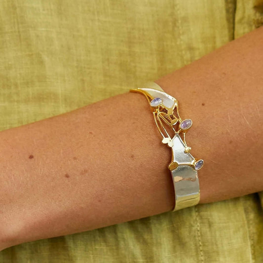 Cow Parsley Wildflower Moonstone Cuff Bangle - Twelve Silver Trees