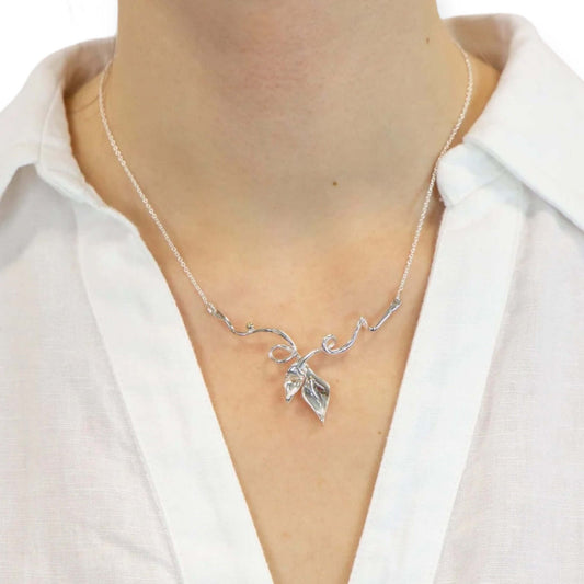 Dance of the Lilies Silver Necklace with Dainty Gold Ball - Twelve Silver Trees