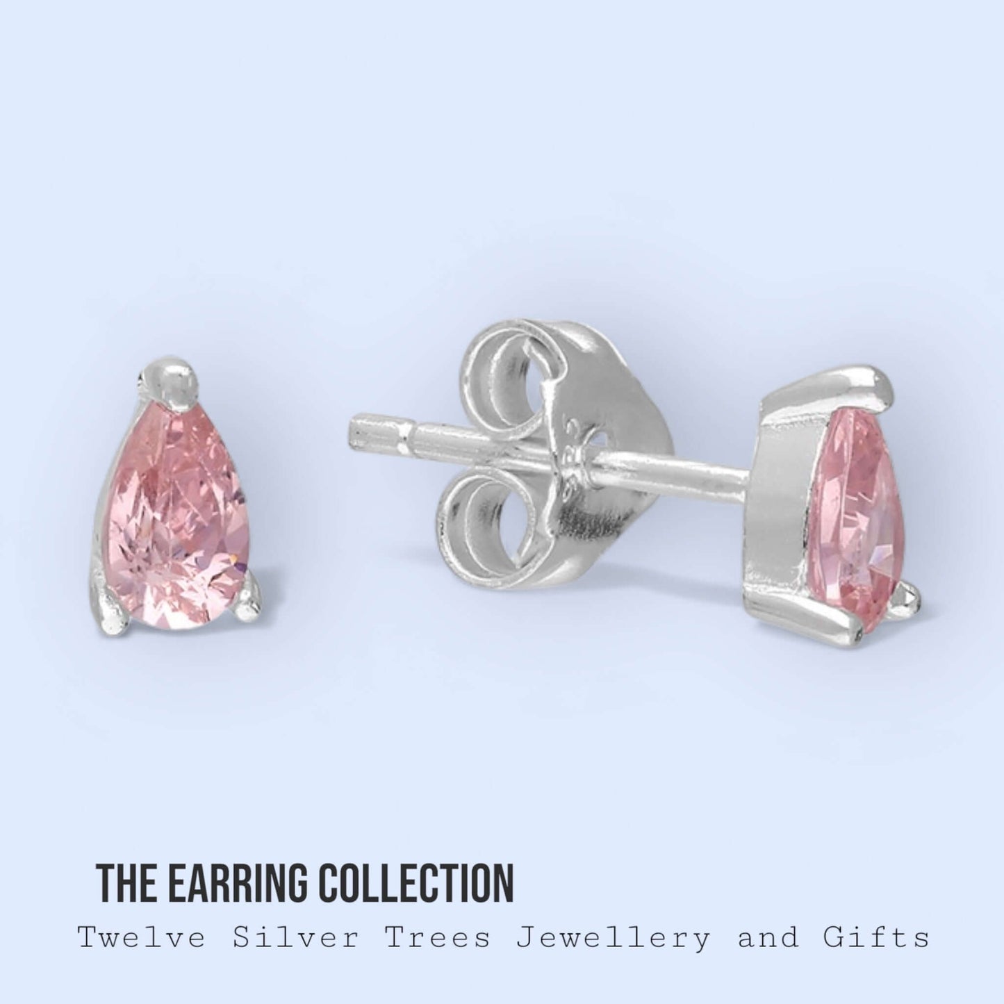 Pink cubic zirconia teardrop stud - Twelve Silver Trees