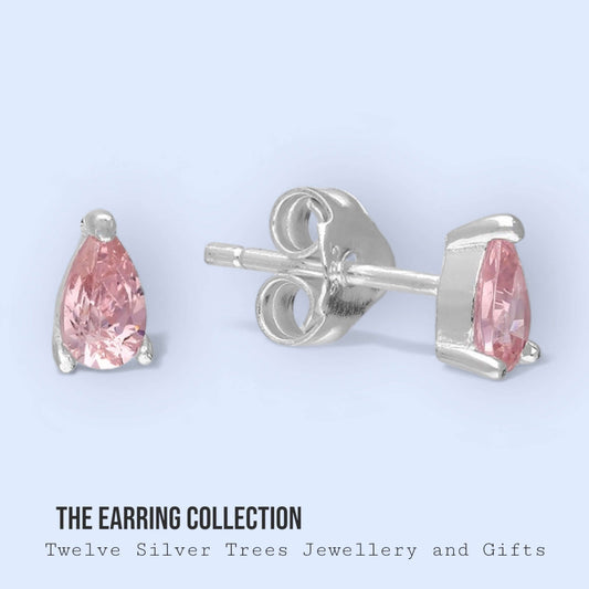 Pink cubic zirconia teardrop stud - Twelve Silver Trees