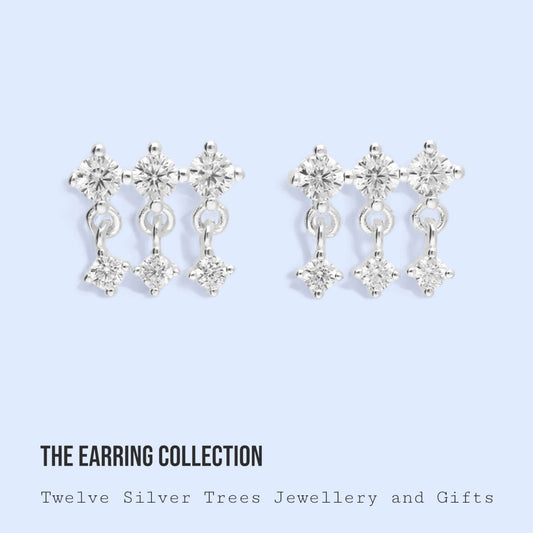 White cubic zirconia triple tassel stud - Twelve Silver Trees