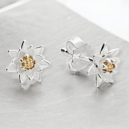 Water lily Sterling Silver Stud Earrings - Twelve Silver Trees