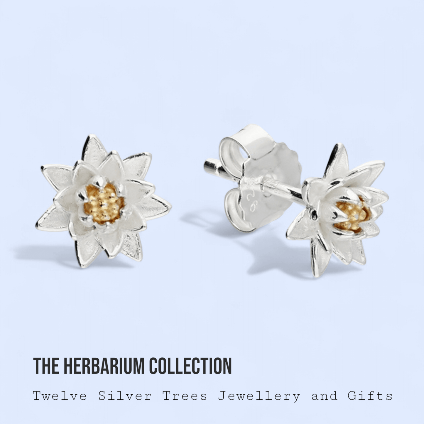 Water lily Sterling Silver Stud Earrings - Twelve Silver Trees