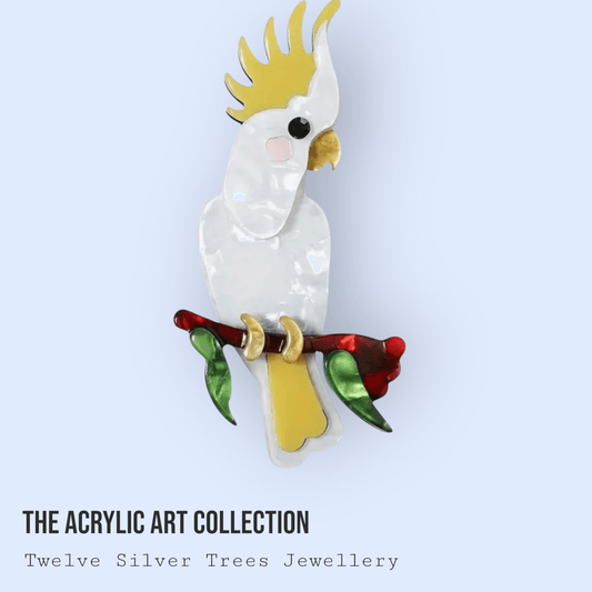 Handmade Acrylic Art Brooch - The Cockatoo - Twelve Silver Trees