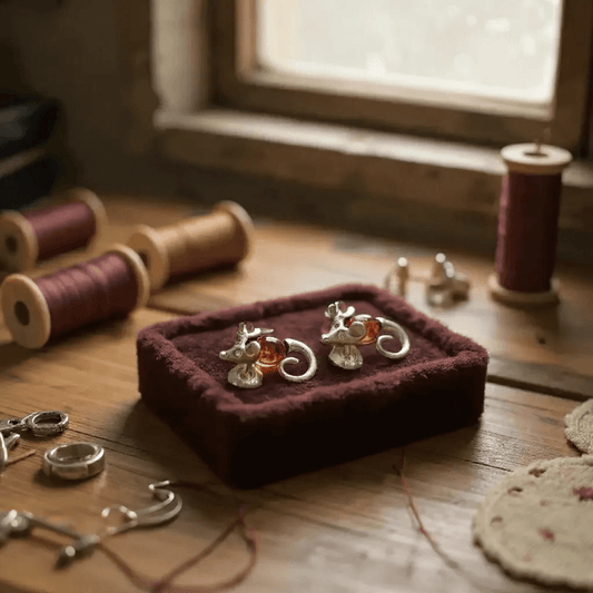 Little Mouse Sterling Silver Baltic Amber Stud Earrings - Twelve Silver Trees