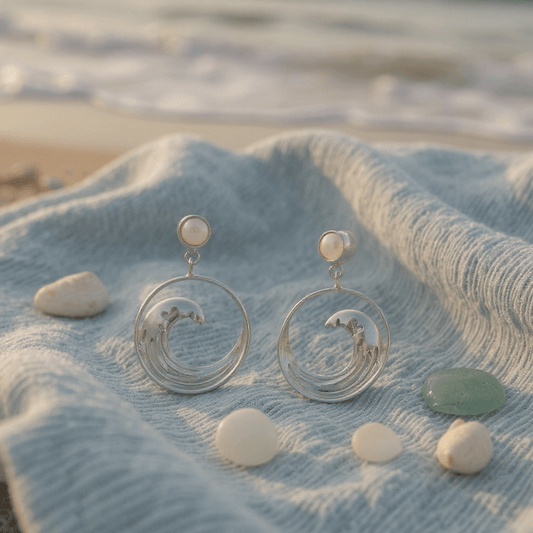 Japanese Inspired Hokusai The Great Wave Sterling Silver Earrings - Twelve Silver Trees