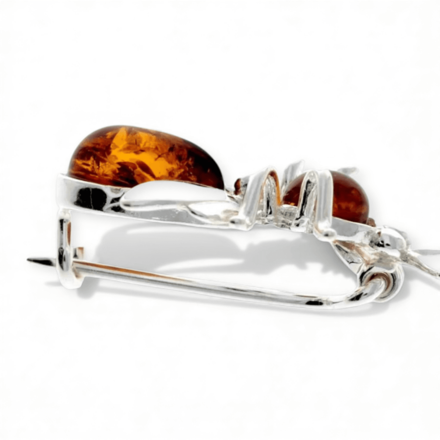 Sterling Silver & Baltic Amber Fly Brooch - Twelve Silver Trees
