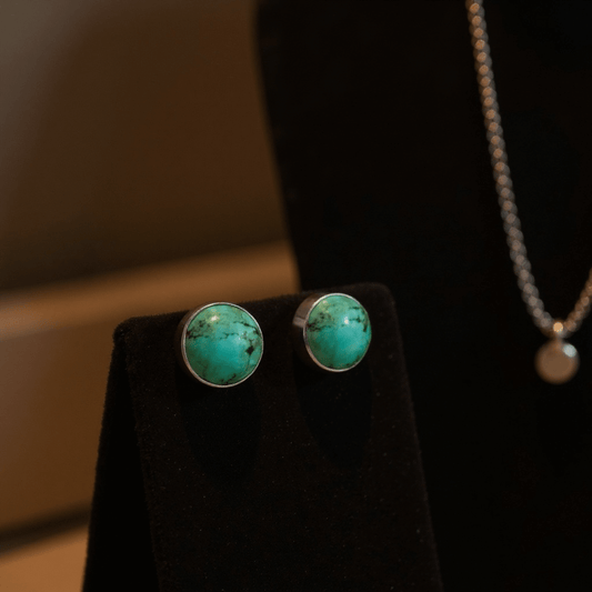 Natural Turquoise Sterling Silver Stud Earrings (10mm) - Twelve Silver Trees