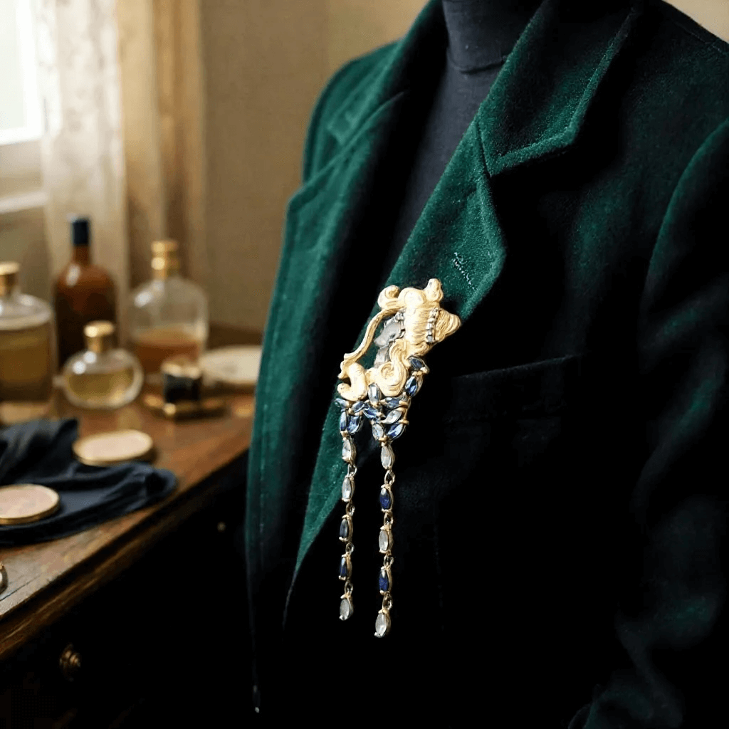 Handmade Art Nouveau Inspired Iolite Brooch - Twelve Silver Trees