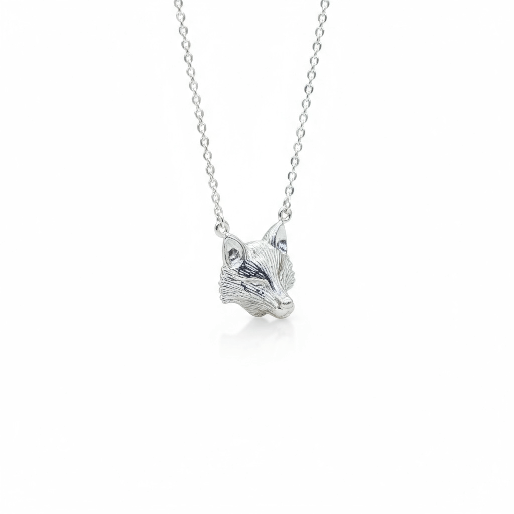 Sterling Silver Fox Head Necklace - Twelve Silver Trees