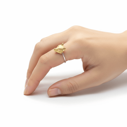 Sterling Silver Fox Head Adjustable Ring - Twelve Silver Trees
