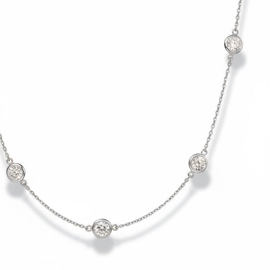 Handmade Bezel Set Zirconia Station Necklace - Twelve Silver Trees