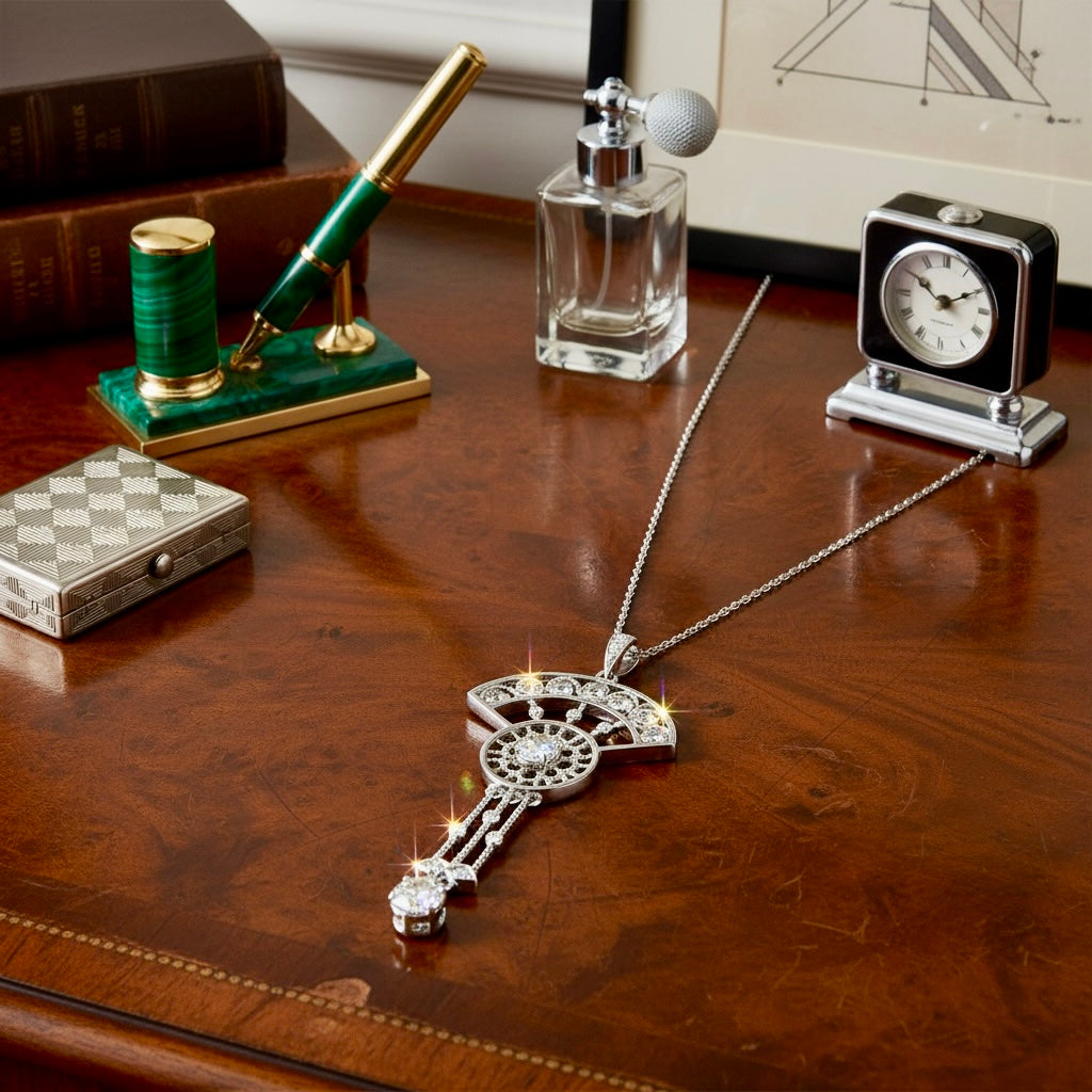 Art Deco Inspired Fan Pendant In Sterling Silver - Twelve Silver Trees