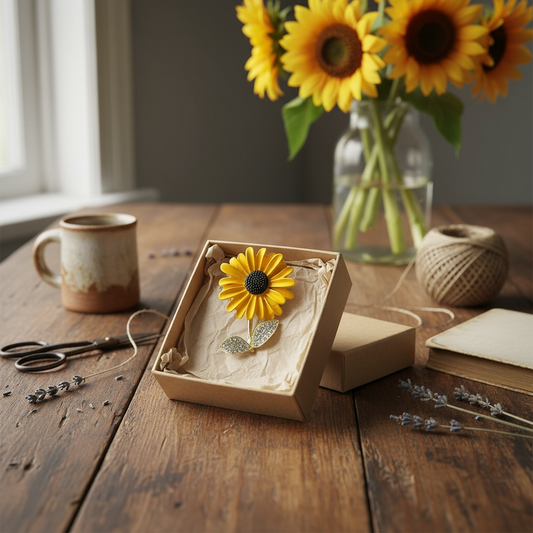 Vibrant Enamel Sunflower Brooch - Twelve Silver Trees